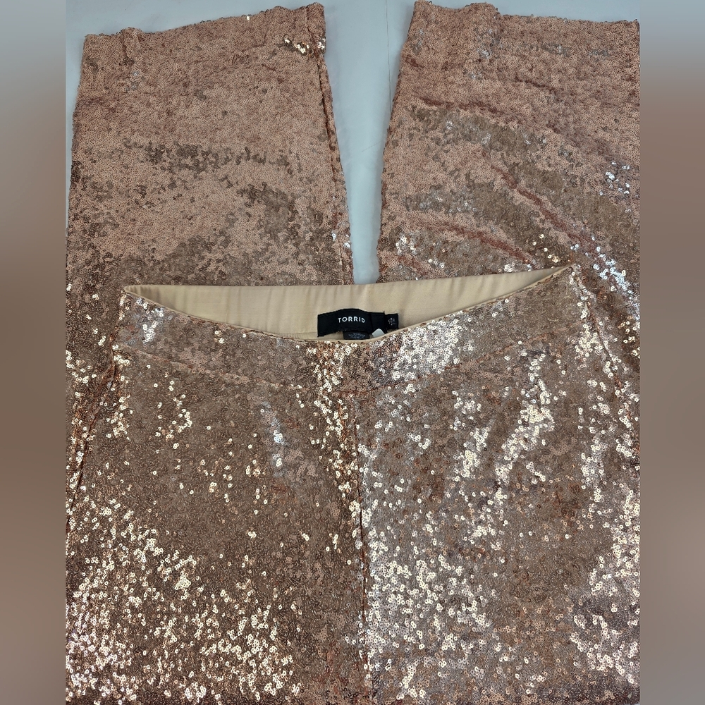 NWT Torrid 1 Champagne Beige Tan Sequin Wide Leg Pants 1633-BG - Picture 8 of 16